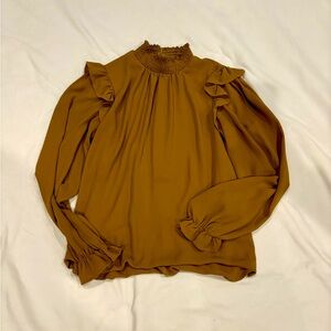Burnt Yellow / Mustard Yellow long sleeve mock neck blouse / top